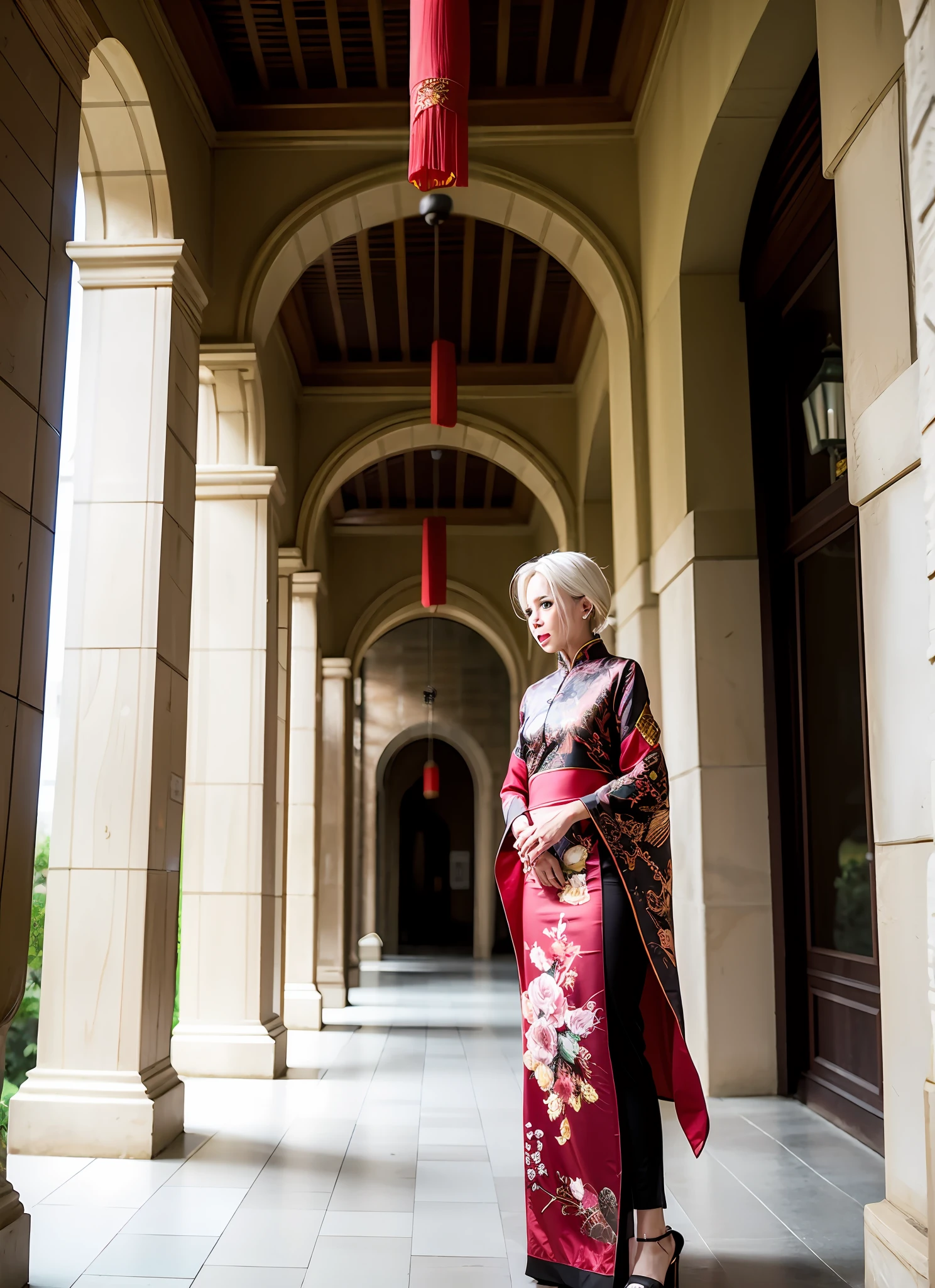 Chinese style white-haired beauty ancient road