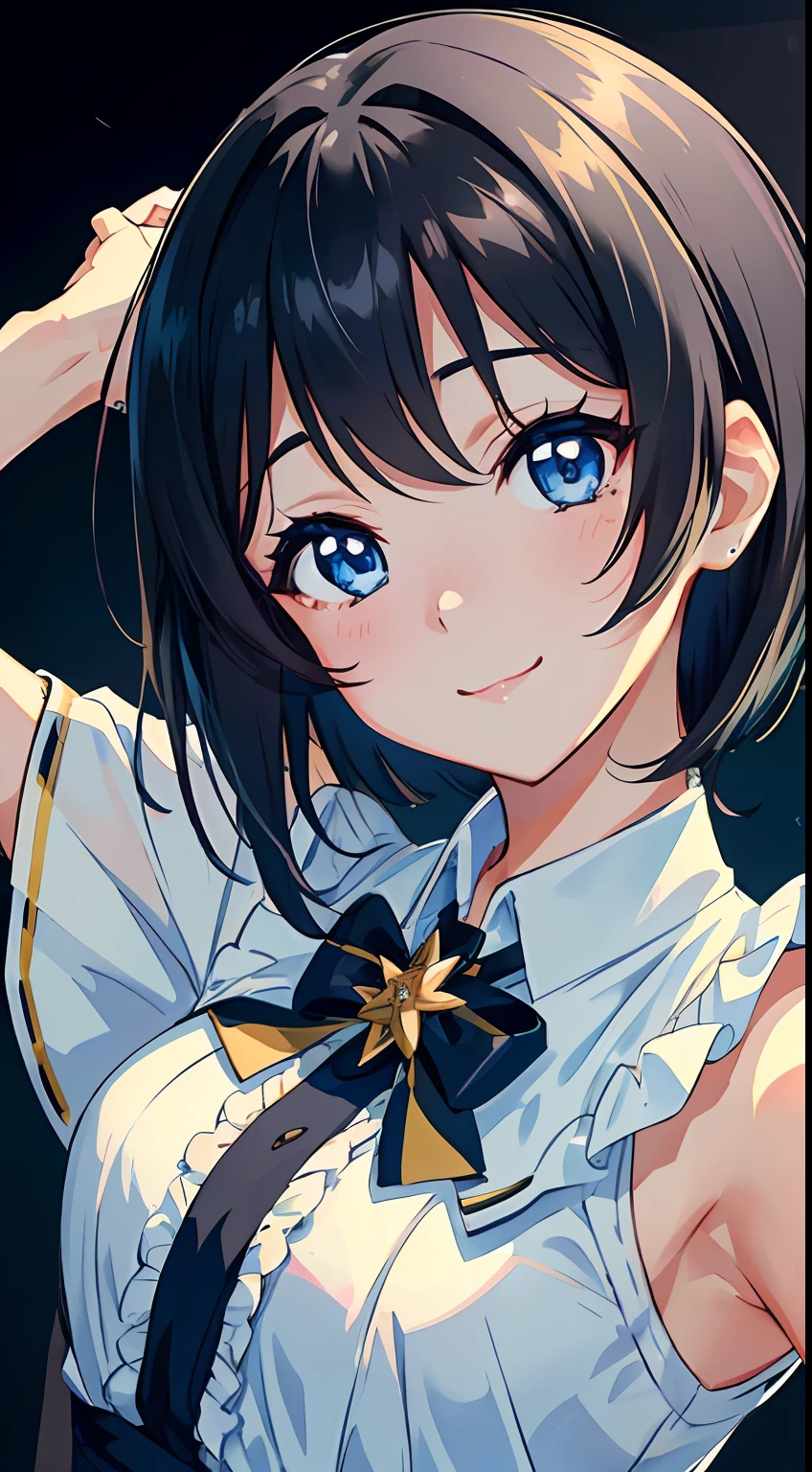 Anime girl with blue eyes and a white shirt and black tie - SeaArt AI