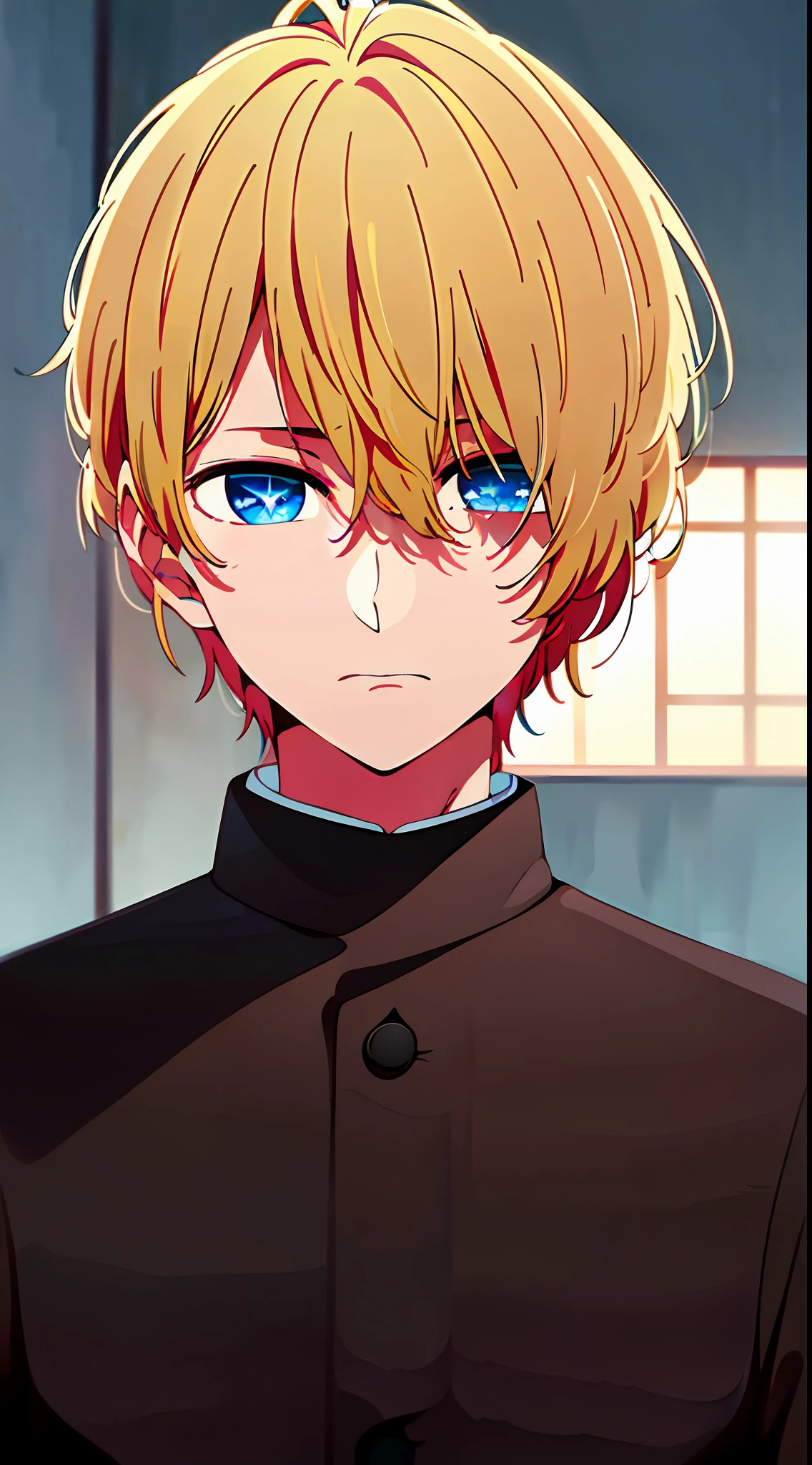 dynamic lighting. ultra high res, masterpiece, best quality, high quality, 1boy, solo, male focus, looking at viewer, upper body, hoshino_aquamarine, star-shaped_pupils, blue eyes, detailed eyes, detailed hair