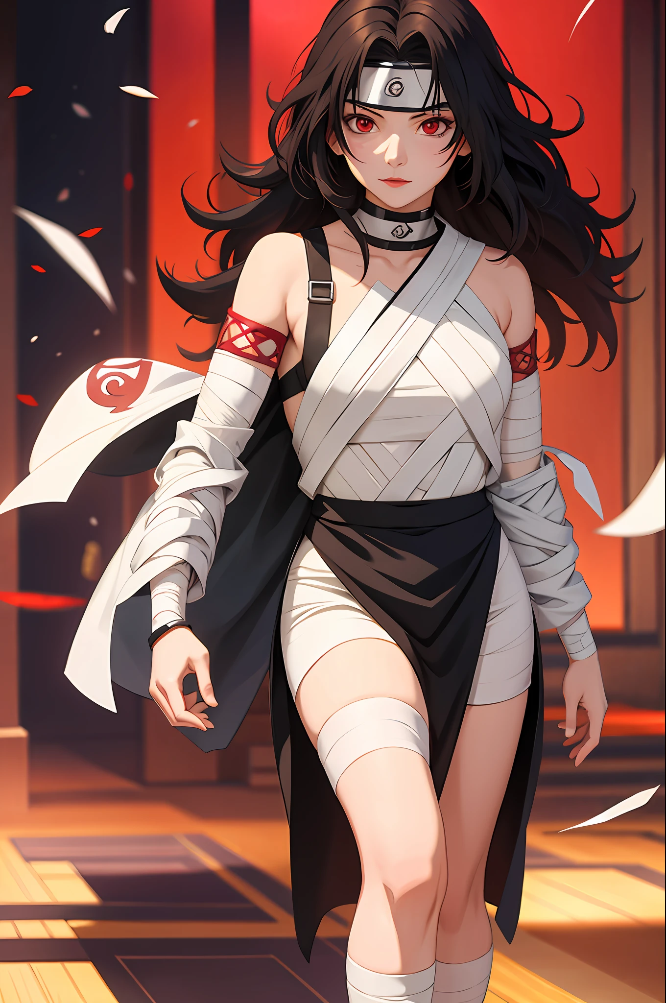 nar_Kurenai_yuhi,protetor de testa,bandages, corpo todo,olhos vermelhos, Wariza