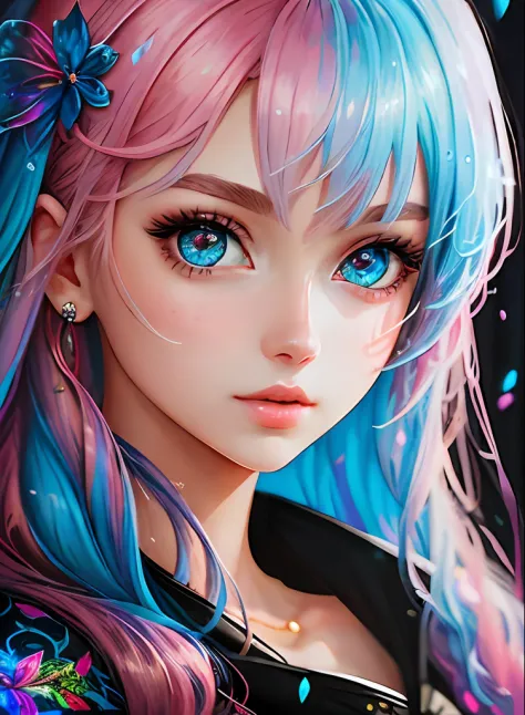 ((top-quality)), ((​masterpiece)), ((realisitic)), (detaileds),anime styled、 (1人の女性)Close up portrait of woman with pink hair、Beautiful shining eyes, Like crystal clear glass、Casual clothing、4K high-definition digital art、stunning digital illustration、Stun...