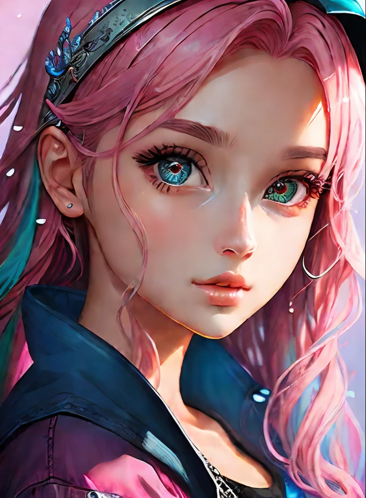 ((top-quality)), ((​masterpiece)), ((realisitic)), (detaileds),anime styled、 (1人の女性)Close up portrait of woman with pink hair、Beautiful shining eyes, Like crystal clear glass、Casual clothing、4K high-definition digital art、stunning digital illustration、Stunning 8K artwork、colorfull digital fantasy art、Colorful and bright、beautiful digital works of art、Colorful Digital Painting、digital anime art、Portrait of beautiful woman、8K HD Digital Wallpaper Art、 Gorgeous Digital Painting