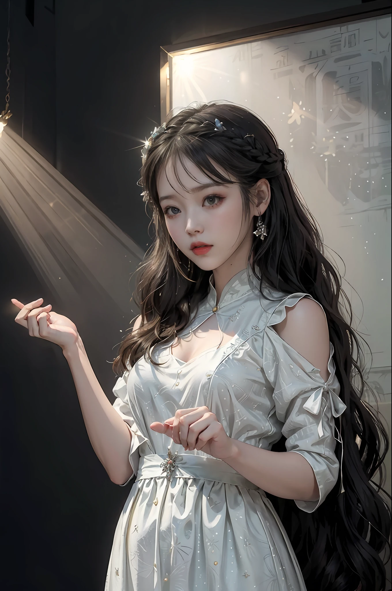 1girll， Hanfu fashion， concept-art， Dress energetically， yoga pose， Vibrant hairstyle design， rays of moonlight， rays of sunshine， Concept artist， （The art of Jean Arp：1.2）， offcial art，  8k 壁纸， ultra - detailed， Aesthetics， tmasterpiece， best qualtiy， realisticlying