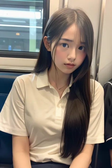 High school girl on train、Innocent face、Smartphone shooting
