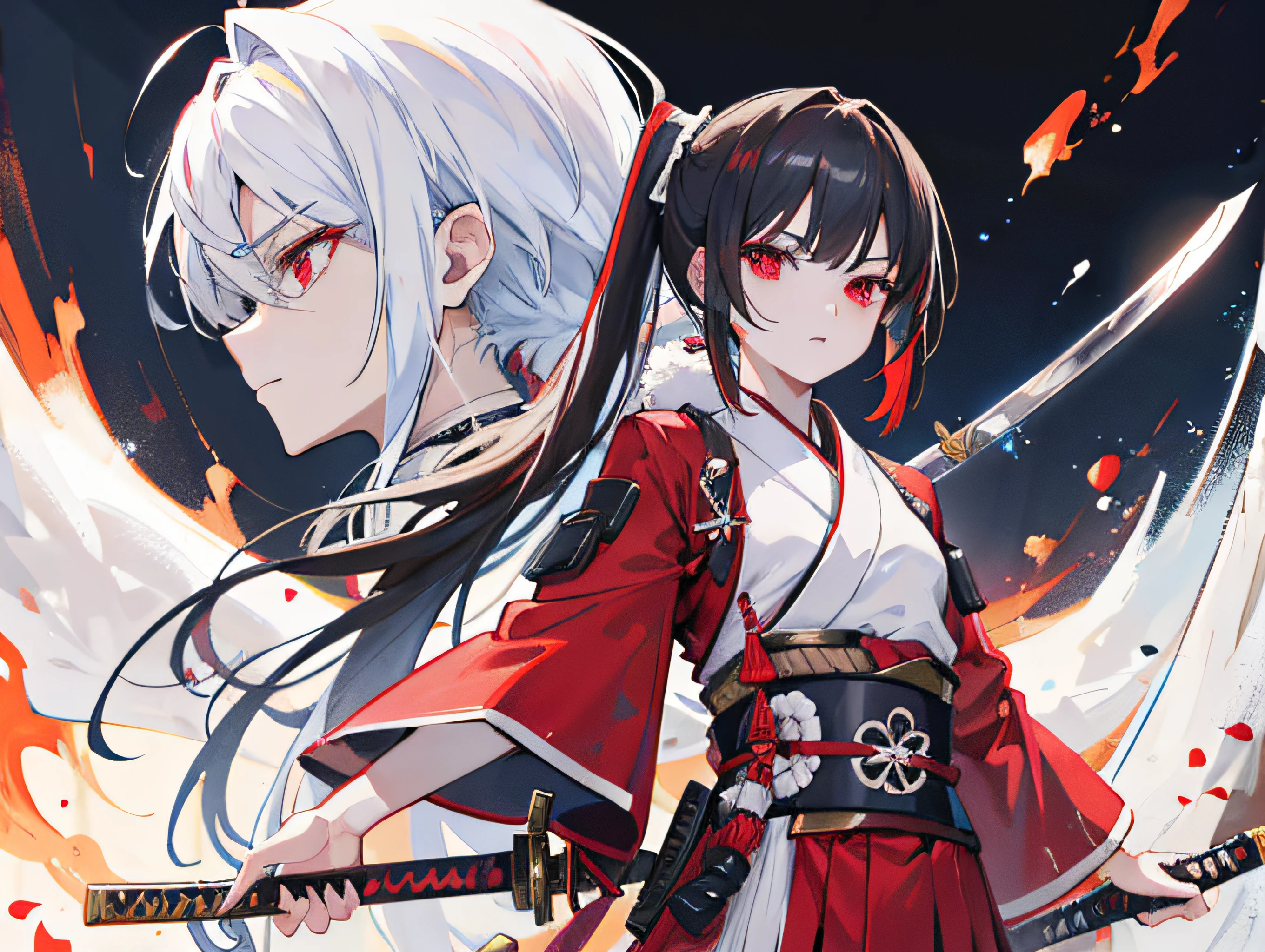 Anime wallpapers of two female characters with swords and blood - SeaArt AI