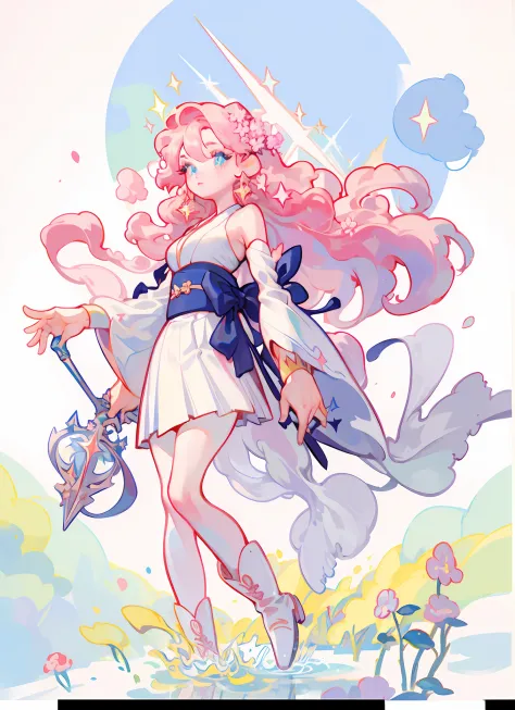 ((Magical Girl)), ((Gorgeous Starry Sky Background)), ((Super Detailed)), (Best Illustration), ((Cinematic Lighting)), Dynamic A...