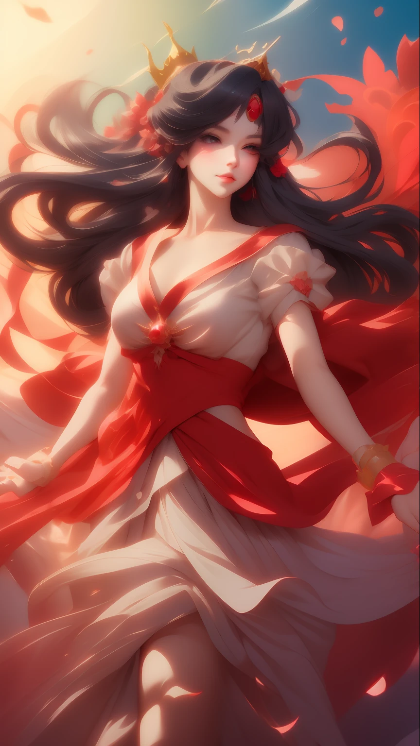 a woman in a red and white dress with a crown on her head, high definition anime art, beautiful anime artwork, anime style 4 k, anime goddess, beautiful anime art, anime fantasy artwork, artgerm. anime illustration, ”beautiful anime woman, anime styled digital art, beautiful anime woman, anime art wallpaper 8 k, beautiful alluring anime woman