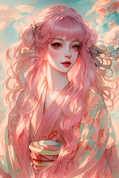 anime girl with pink hair and a kimono, artwork in the style of guweiz, anime styled digital art, beautiful anime style, beautif...