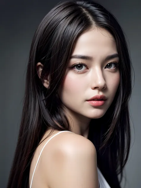 pureerosface_v1:0.24, Best Quality, Photorealistic, 8K, High Definition, One Girl, Looking into the Eyes of a Girl Who Sees, Long Hair, Black Hair