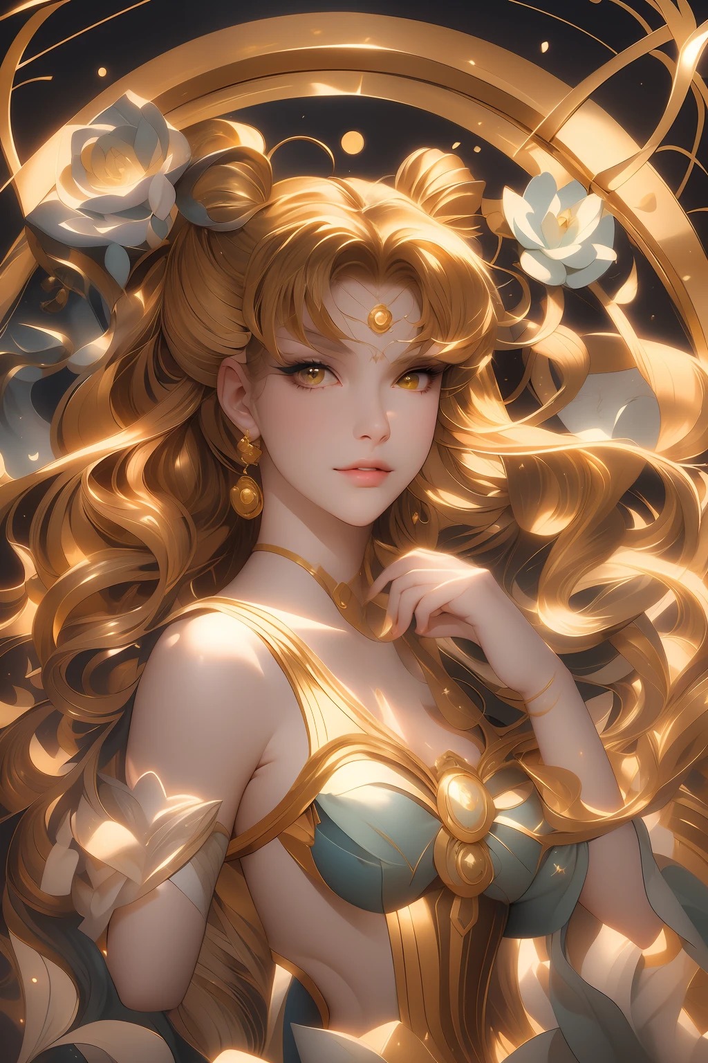 a drawing of a woman with long hair and a dress, portrait knights of zodiac girl, the goddess artemis smirking, knights of zodiac girl, the sailor jupiter. beautiful, masterpiece goddess of sorrow, extremely detailed artgerm, highly detailed exquisite fanart, the sailor moon. beautiful, lunar goddess, high detailed official artwork, goddess of the moon, official art