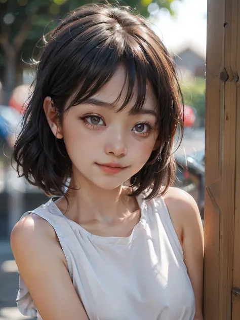 Masterpiece, Original Quality, Top Quality, Best Image Quality, Exaggerated Detail, Half Body, Clear Face, Kid's Face, Professional Lighting, Lovely 14 Year Old Asian Girl With Shy Expression, Beautiful Detail Eyes, Bloated Cheeks, (Medium Hair, Realistic ...