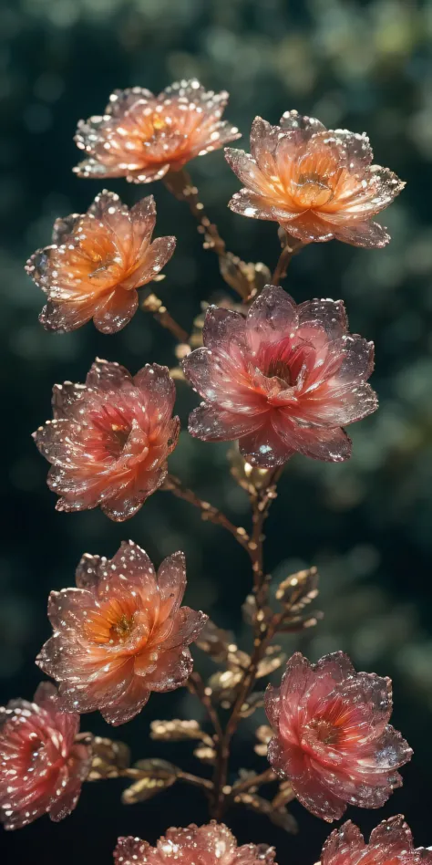 crystal flowers，crystal blossom flower，delicated，depth of fields，glittery，fanciful，cleanness，16k，brilliant and colorful，colorful...