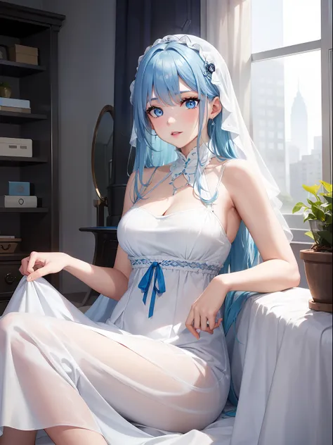 A Women Blue Hair Blue Eyes White Dress Seaart Ai