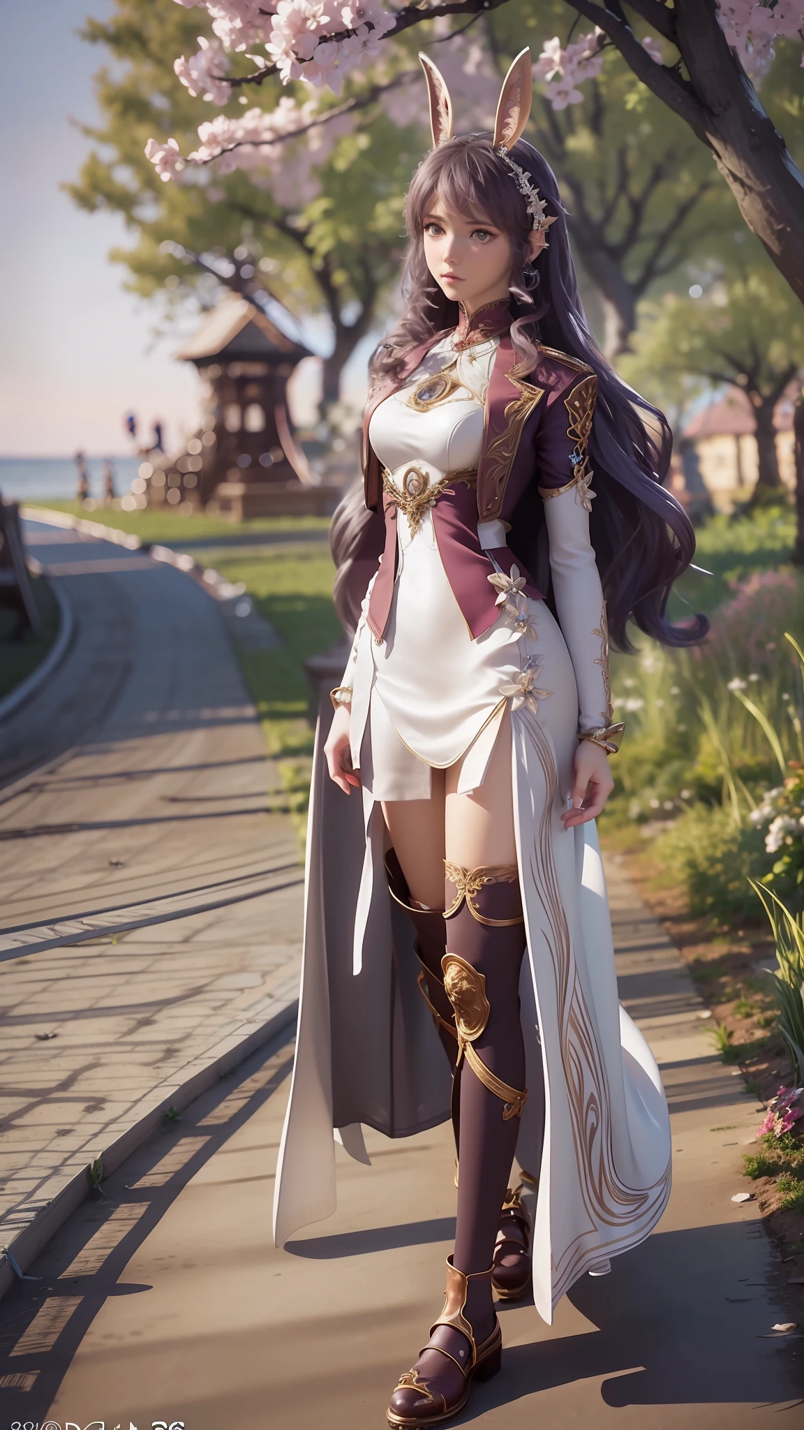 Anime-Mädchen im weißen Kleid spaziert am Strand, Fantasieoutfit, Kleidung im Fantasy-Stil, 3D-Rendering von Charakterkunst 8 K, realistische Fantasie-Rendering, atemberaubende Fantasy-3D-Darstellung, Fantasiekleidung tragen, Render eines süßen 3D-Anime-Mädchens, 8k hochwertige, detaillierte Kunst, fotorealistisches Rendering von Anime-Mädchen, 3D im Anime-Stil, hyperdetaillierter Fantasy-Charakter