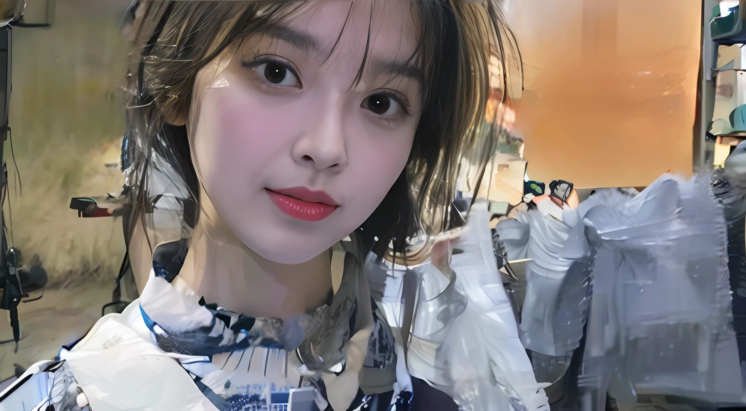 There is a messy hair，woman in dress, ulzzangs, Shin Jinying, 8k selfie photograph, [ Realistic photo ]!!, sakimichan, Guviz, gongbi, [ Realistic photography ], apples, inspired by Sim Sa-jeong, Photorealistic!!!!!!! Art style, jinyoung shin aesthetic, inspired by Ma Yuanyu