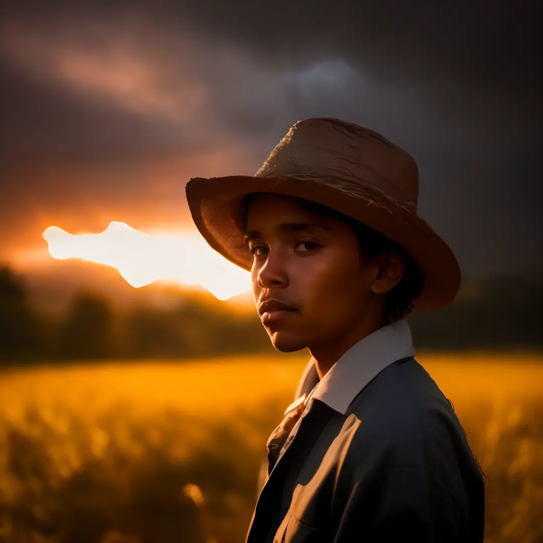 (foco nítido:1.2), an award-winning photo of a young peasant, preto por fora, lightning backlighting, rugas, pele extremamente d...