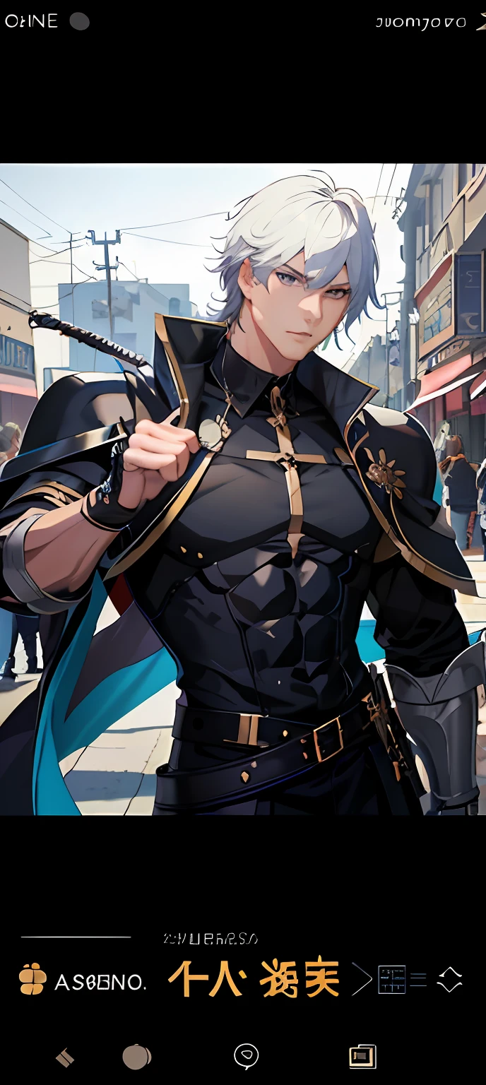 Anime people wear black shirts，Sword and sword, muscular male hero, epic 8 k hd anime shot, Detailed digital anime art, thicc, Anime handsome man, 8K Artgerm bokeh, Tall anime guy with blue eyes, trending on artstation pixiv, handsome guy in demon killer art, High quality anime art style, Handsome anime pose, Panties, Big bag, of gay uncles