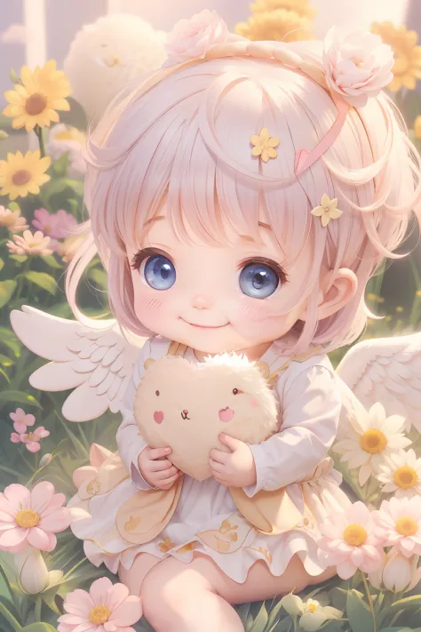 Baby Angel、Smile cutely、soothing、flower  field、fluffly、heart、a smile、Plump