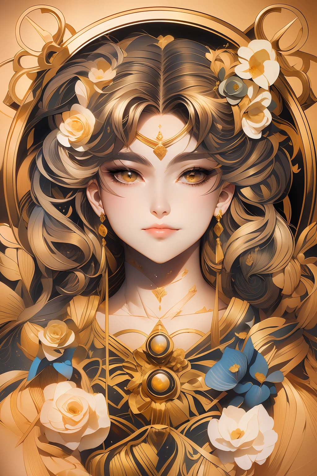 un dibujo de una mujer con cabello largo y una flor en el pelo, portrait caballeros de la chica del zodiaco, Hermoso line art, ((a Hermoso fantasy empress)), masterpiece diosa of sorrow, la galaxia marinera. Hermoso, diosa. detalle extremadamente alto, obra de arte oficial muy detallada, fanart exquisito muy detallado, extremely detailed diosa shot, arte de anime clave detallado, caballeros de la chica del zodiaco