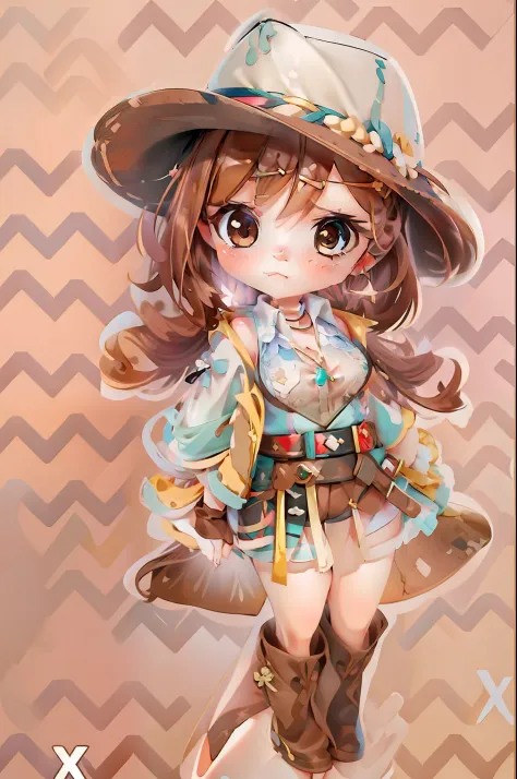 1girl, masterpiece, best quality, chibi, looking at viewer, cowboy shot, reisalin,  standing,brown hair, brown eyes, solo, hairc...