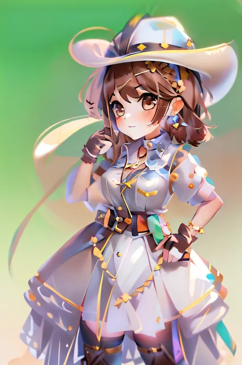 1girl, masterpiece, best quality, chibi, looking at viewer, cowboy shot, reisalin,  standing,brown hair, brown eyes, solo, hairc...