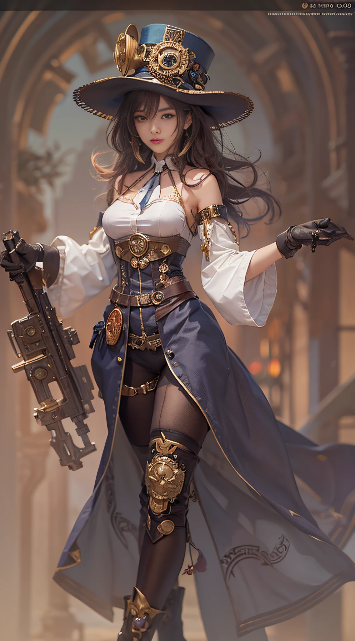 Dama de Alafed – Traje steampunk y pose de sombrero, steampunk hermosa anime mujer, by Yang J, guweiz en artstation pixiv, impresionante arte de personajes, cushart krenz arte clave femenino, traje de fantasía, guweiz en pixiv artstation, sartén chengwei en artstation, estilo de wlop