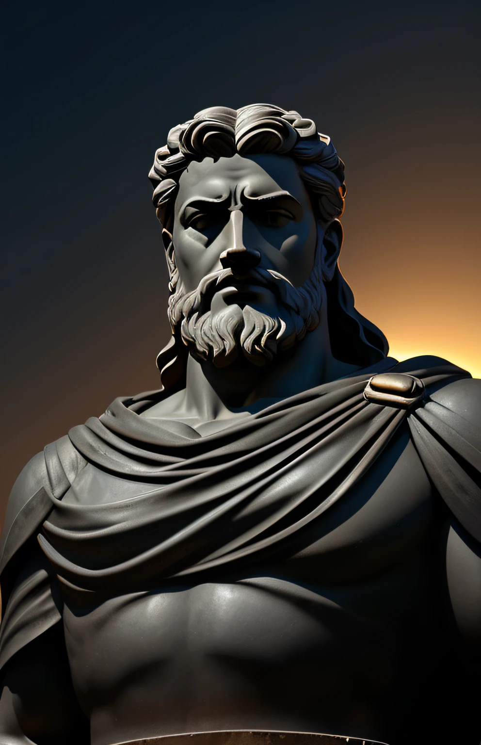 an old Greek philosopher wise strong stoic made with black stone, estilo de escultura de Giovanni Strazza, profundidade de foco bokesharp, sombras, mistborn, nevoeiro, muito alto detalhado, cinematic lighthing, Kinematic, alto detalhado, ultra detalhado, Highlight lighting, cores muito divinas, realista, 8k, HDR