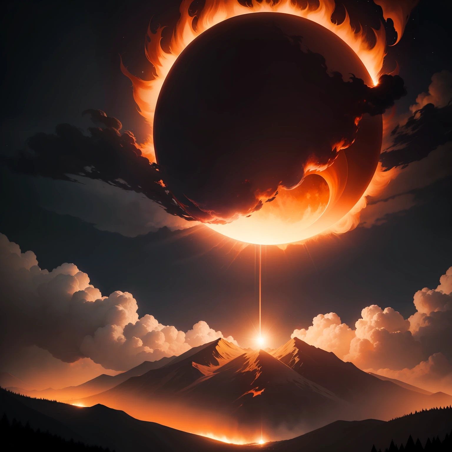 Natural disaster views，The eclipse is surrounded by roaring flames