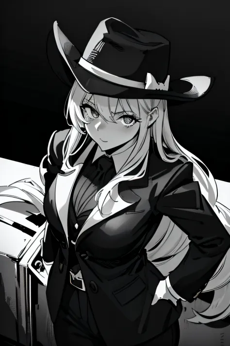 anime girl in black and white costume and hat, marisa kirisame, from girls frontline, noir detective and a fedora, zerochan art,...