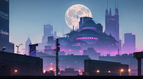 ciberpunk, City, city   of the future, Futurism, blue and purple shades, Lovely, Detailed buildings, Very tall and majestic, n...