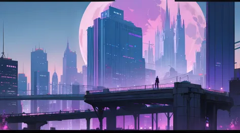 ciberpunk, City, city   of the future, Futurism, blue and purple shades, Lovely, Detailed buildings, Very tall and majestic hi...