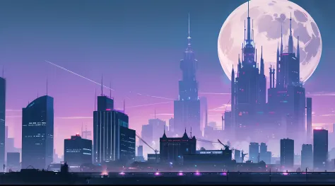 ciberpunk, City, city   of the future, Futurism, blue and purple shades, Lovely, Detailed buildings, Very tall and majestic hi...