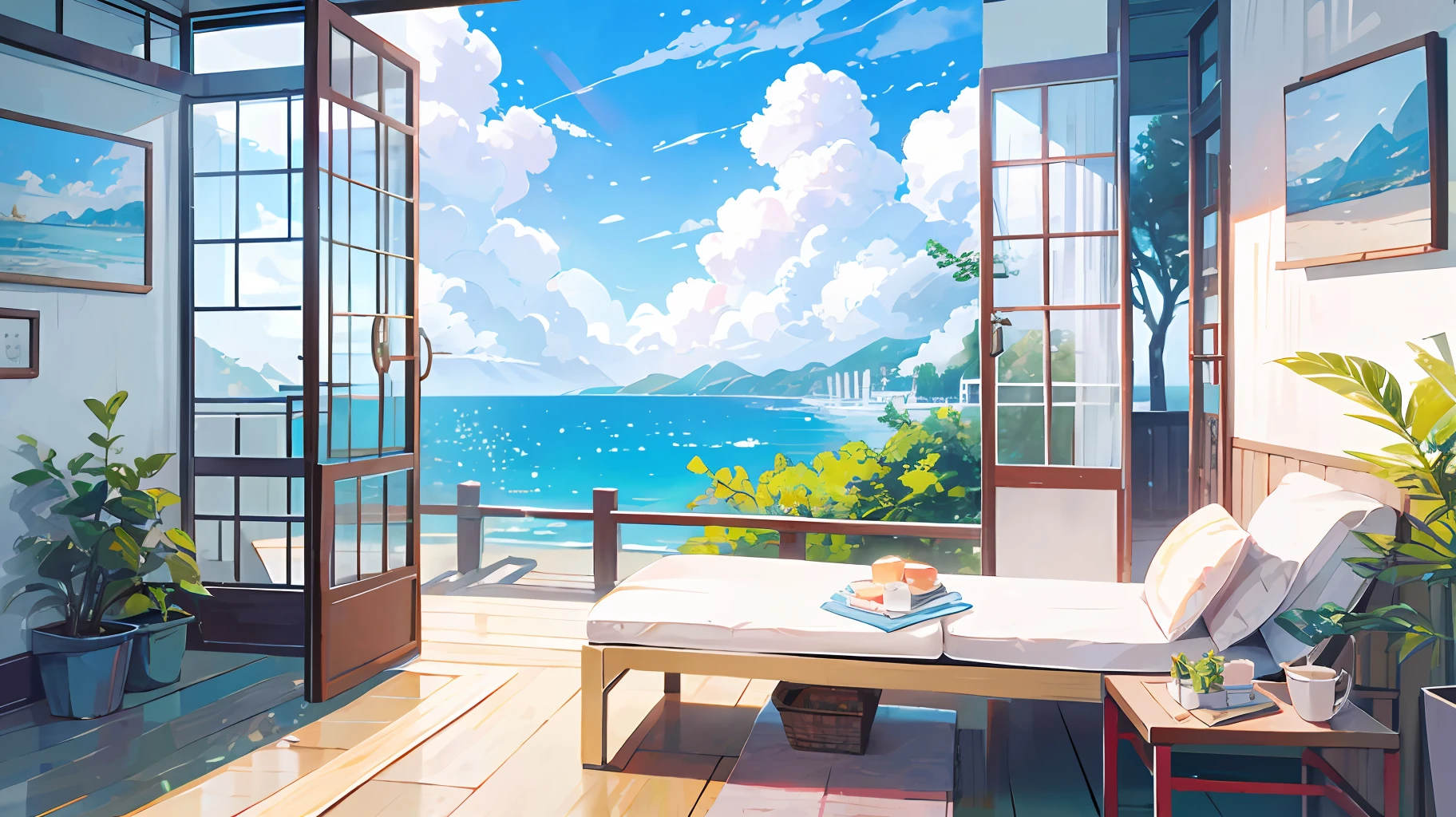 The healing cute style of natural scenery, the cute image with thin-rimmed metal-framed glasses, the warm and bright sunny atmosphere in the background, and the beautiful scene of leisure.