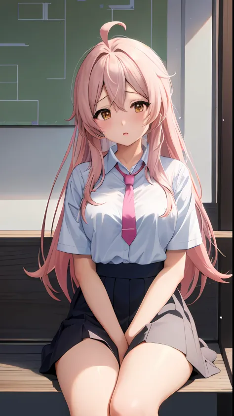 （NSFW：1.3） ， Anime girl with pink hair and white shirt and tie， cute girl anime visual， portrait anime girl， cute anime girl por...