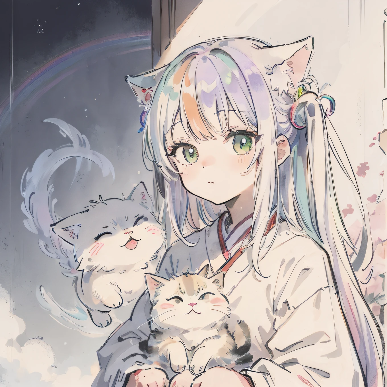 (beste Qualität1.2、Tischplatte)、Nimm eine süße Katze、Kawaii、weißes Haar(regenbogenfarbenes Haar)