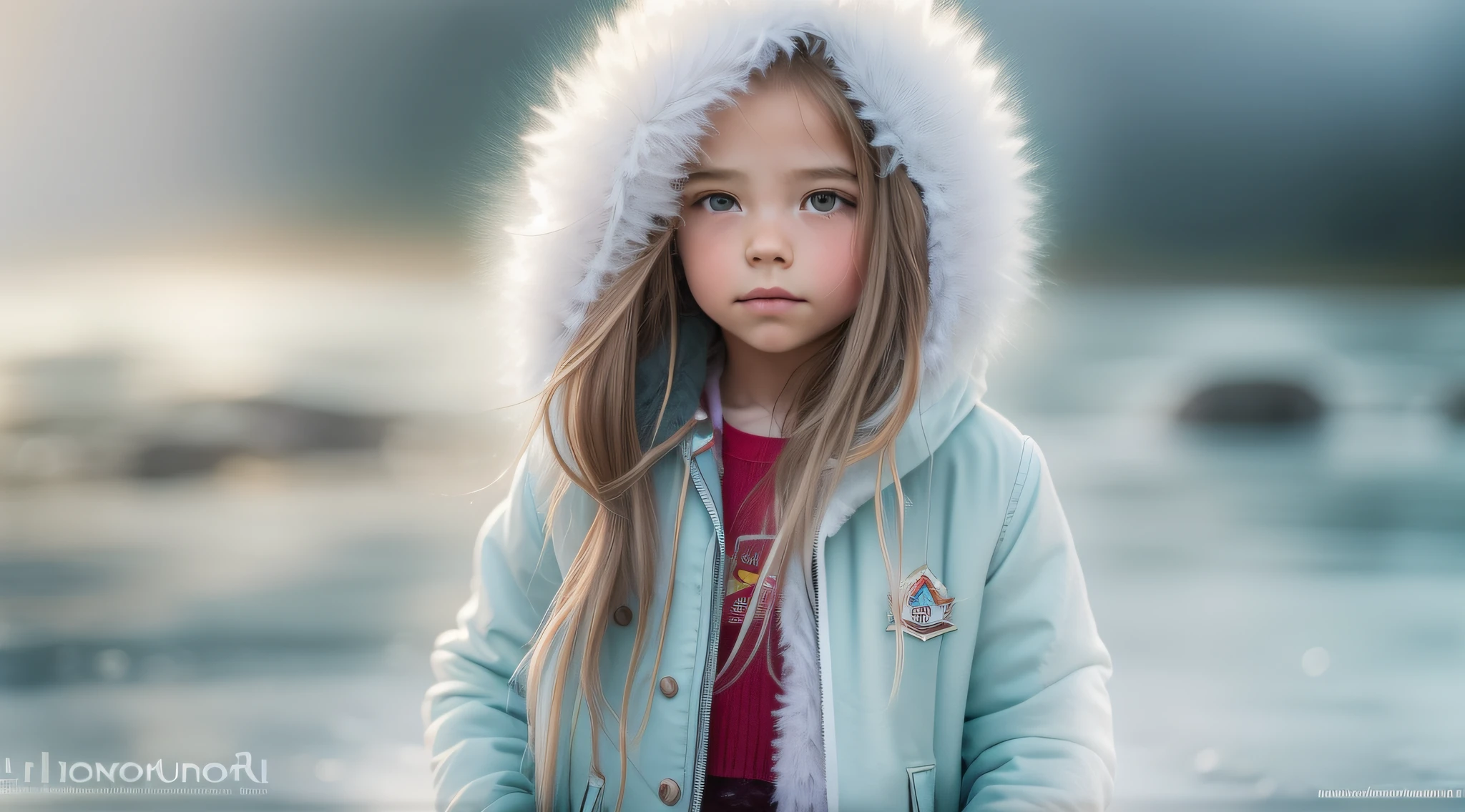 best qualityer, work-before, ultra high nothing, photorrealistic, raw-photo, GIRL KIDS , russian blonde long straight hair, with red leather jacket outfit, Estilo Retrato,ice, Glace, frost, ice.