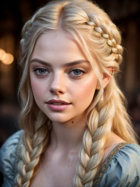 a (portrait photography: 1.2) close up portrait of samara weaving as a gorgeous 26 years old medieval fantasy prostitute, pale b...