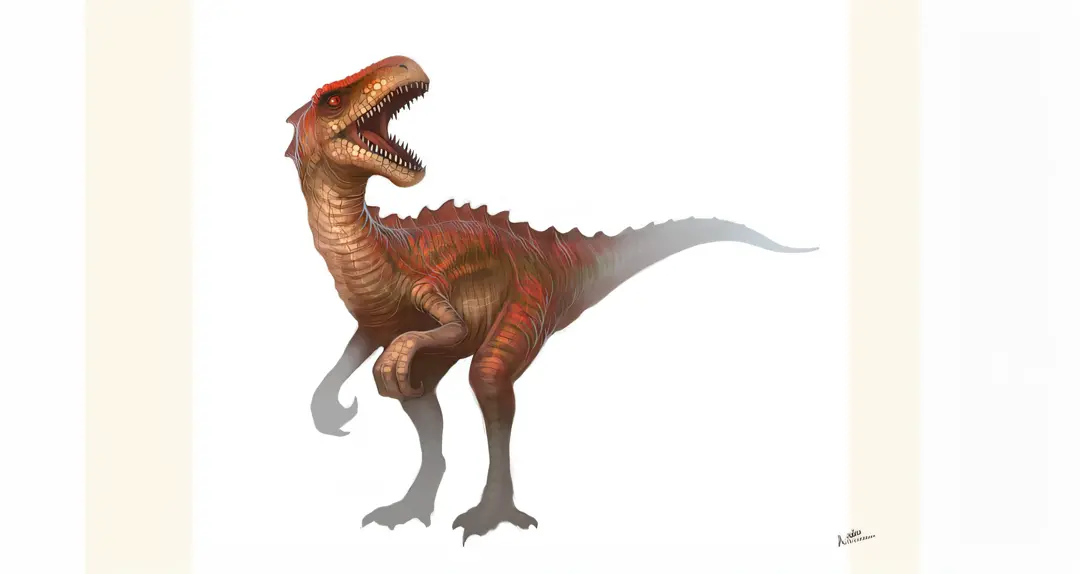 A closeup of a dinosaur with a long neck and a sharp, sharp beak, carnivore dinosaur, Tiranossauro, Tiranosaro Rex, velociave de rapina, Dinossauro Trex, ave de rapina, Tiranossauro rex, espinossauro, dinossauro, Alosaurus, t - rex, T-Rex, Trex, Directed b...