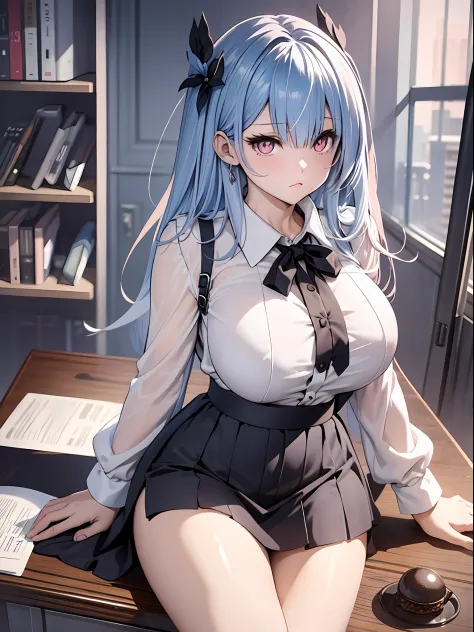 Anime - Stylistic image of a woman in a white shirt and a black skirt, seductive anime girls, Smooth anime CG art, On a table, b...