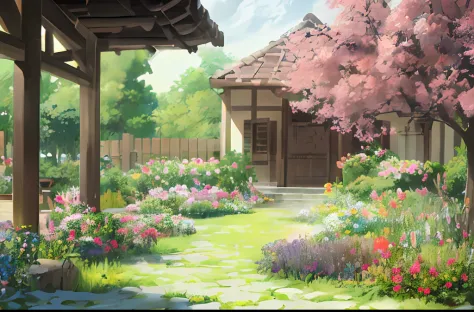 in the style of beautiful garden scenery