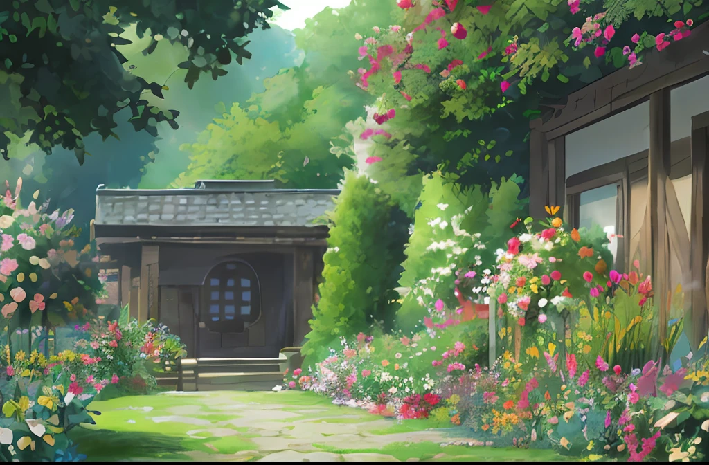 in the style of beautiful garden scenery