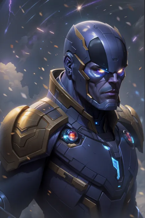 Thanos en una armadura con ojos brillantes y un halo brillante, Retrato de Thanos, Rasgos de estilo Thanos, Thanos, amazing 8k character concept art, Obra maestra de ArtStation, Thanos como Vin Diesel, Joe Biden como Thanos, 8K HD WallpaperJPEG Artefacto, ...