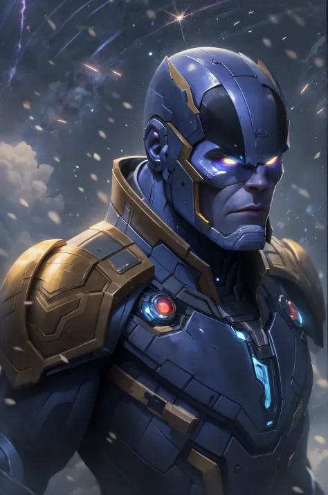 Thanos en una armadura con ojos brillantes y un halo brillante, Retrato de Thanos, Rasgos de estilo Thanos, Thanos, amazing 8k character concept art, Obra maestra de ArtStation, Thanos como Vin Diesel, Joe Biden como Thanos, 8K HD WallpaperJPEG Artefacto, ...