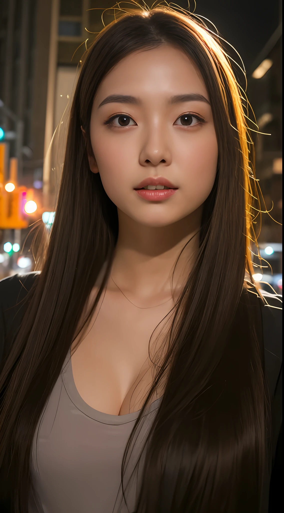 （best qualtiy，8k，32k，tmasterpiece，UHD：1.3），Attractive Japanese women，Seven-doppelganger photo，one-girl，（middlebreast：1.1），Abs，perfect bodies，（see-through shirts：1.1），Super detailed face，detailed lips，Fine Eye，二重まぶた，Street view at night，Sunlight light，