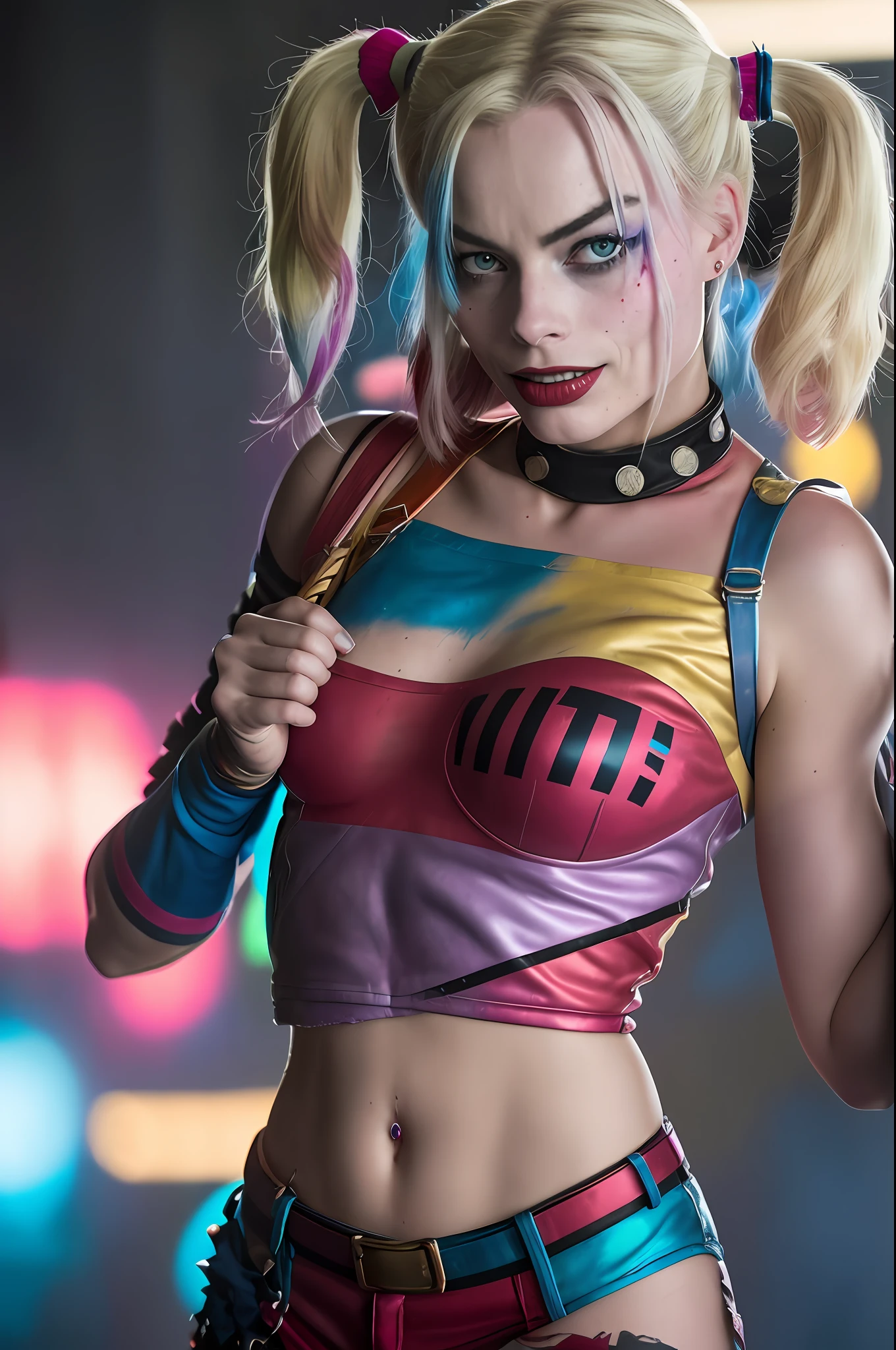 Araffiction of a woman dressed as harley with a bat - SeaArt AI