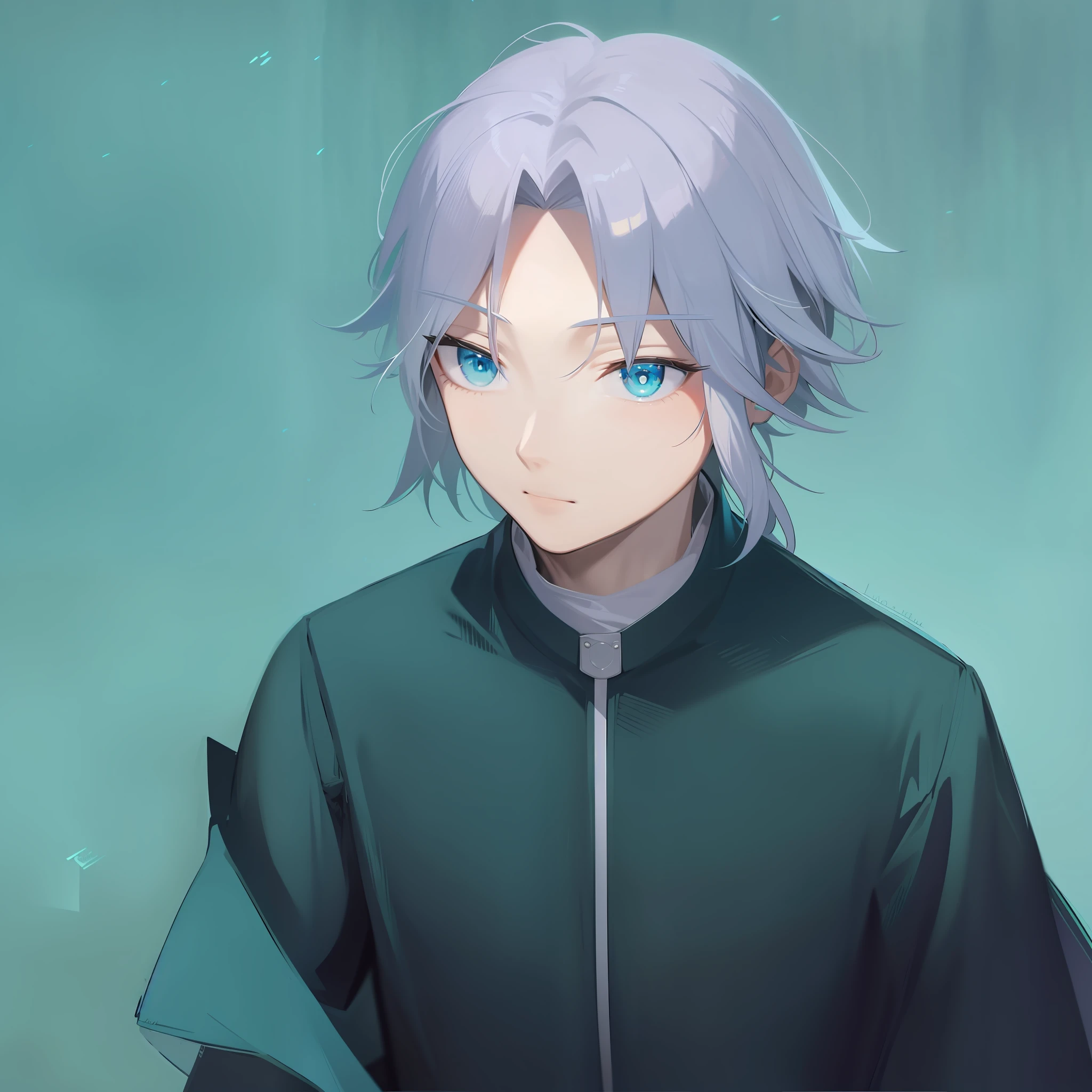 Anime, A teenager with white hair and blue eyes, wearing a green robe, fubuki, kaworu nagisa, made in anime painter studio, anime image, male anime character, young anime man, He has white hair, art-style，k hd，Rich in detail