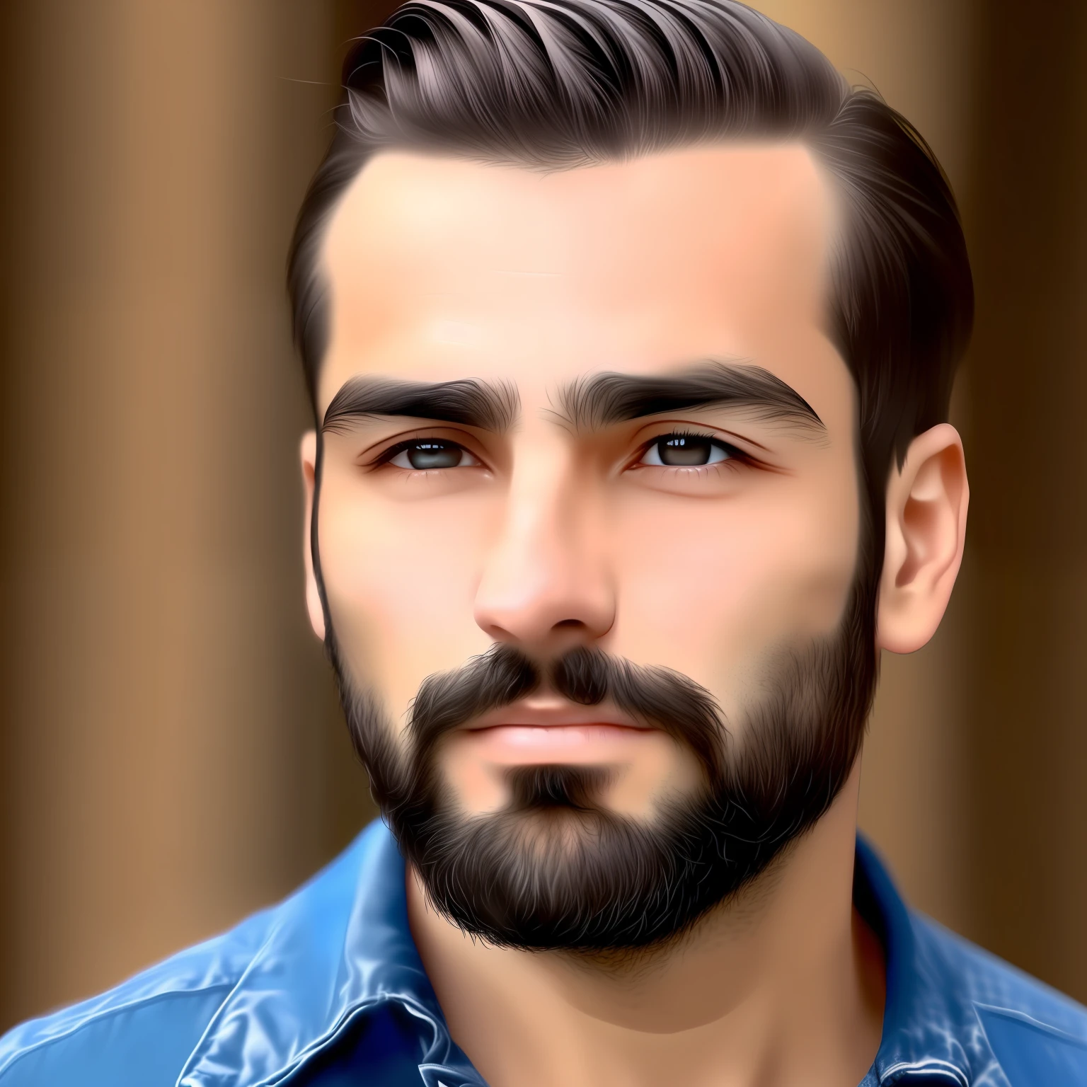 Generate italien face image keywords: italien、les hommes、Caractéristiques  du visage、grands yeux、pont de nez haut、barbe、cheveux de longueur  moyenne、environ 30 ans、expression du visage、teint、Profil du visage、Forme  des sourcils、couleur des ...