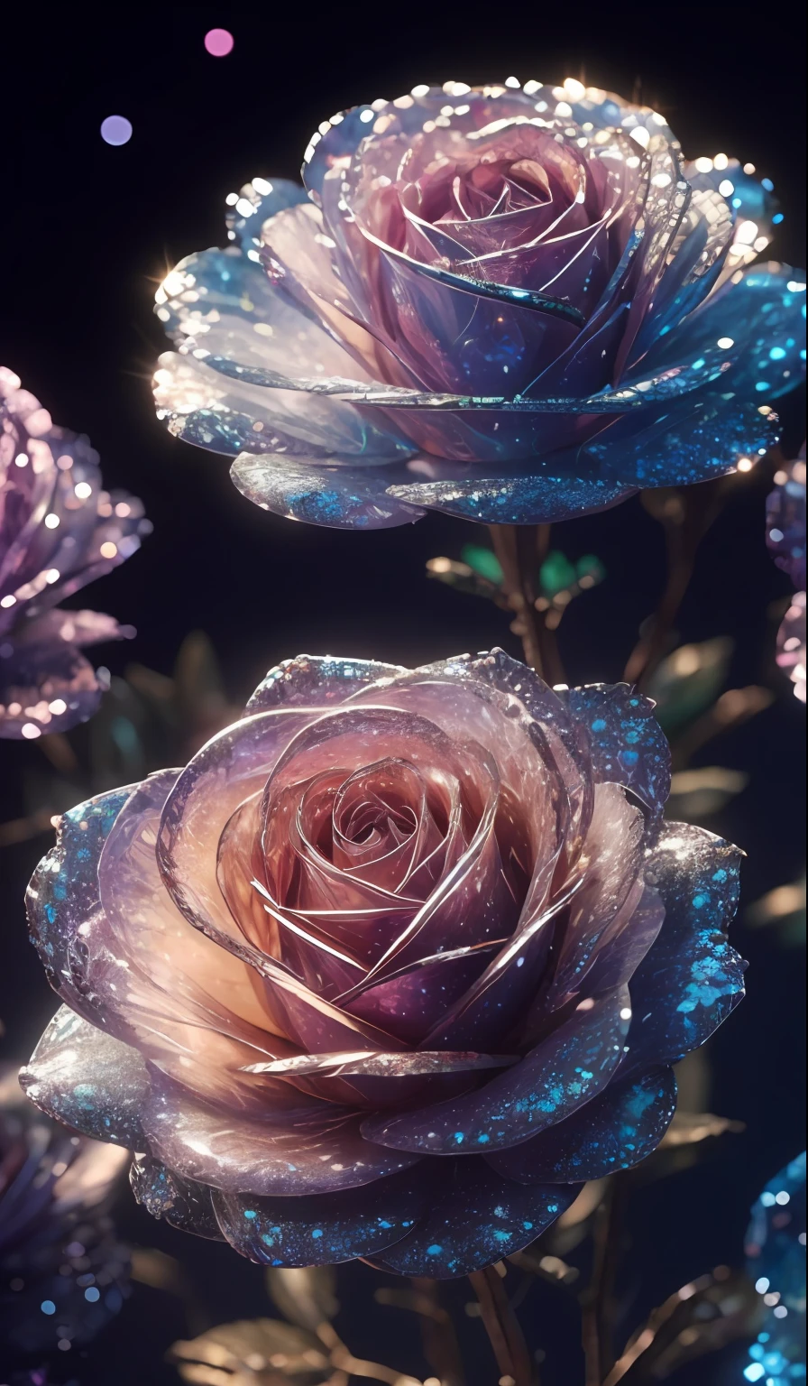 Хрустальная роза， причудливый, галактики, чистота, блестящий, блестящий, Великолепие, красочный, Удивительная фотография, драматическое освещение, Фотореализм, ультра - подробный, 4k, глубина поля, Высокое разрешение