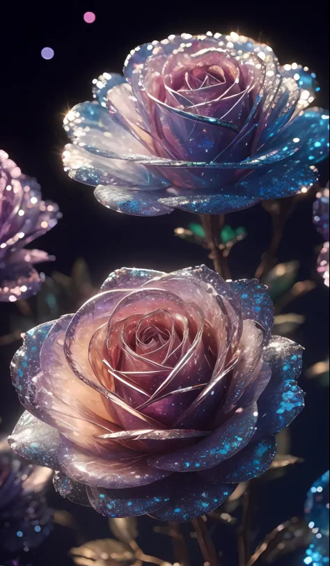 Crystal rose， fanciful, galaxias, cleanness, glittery, glittery, Splendor, Colorful, Amazing photography, dramatic  lighting, photo-realism, ultra - detailed, 4K, depth of fields, A high resolution