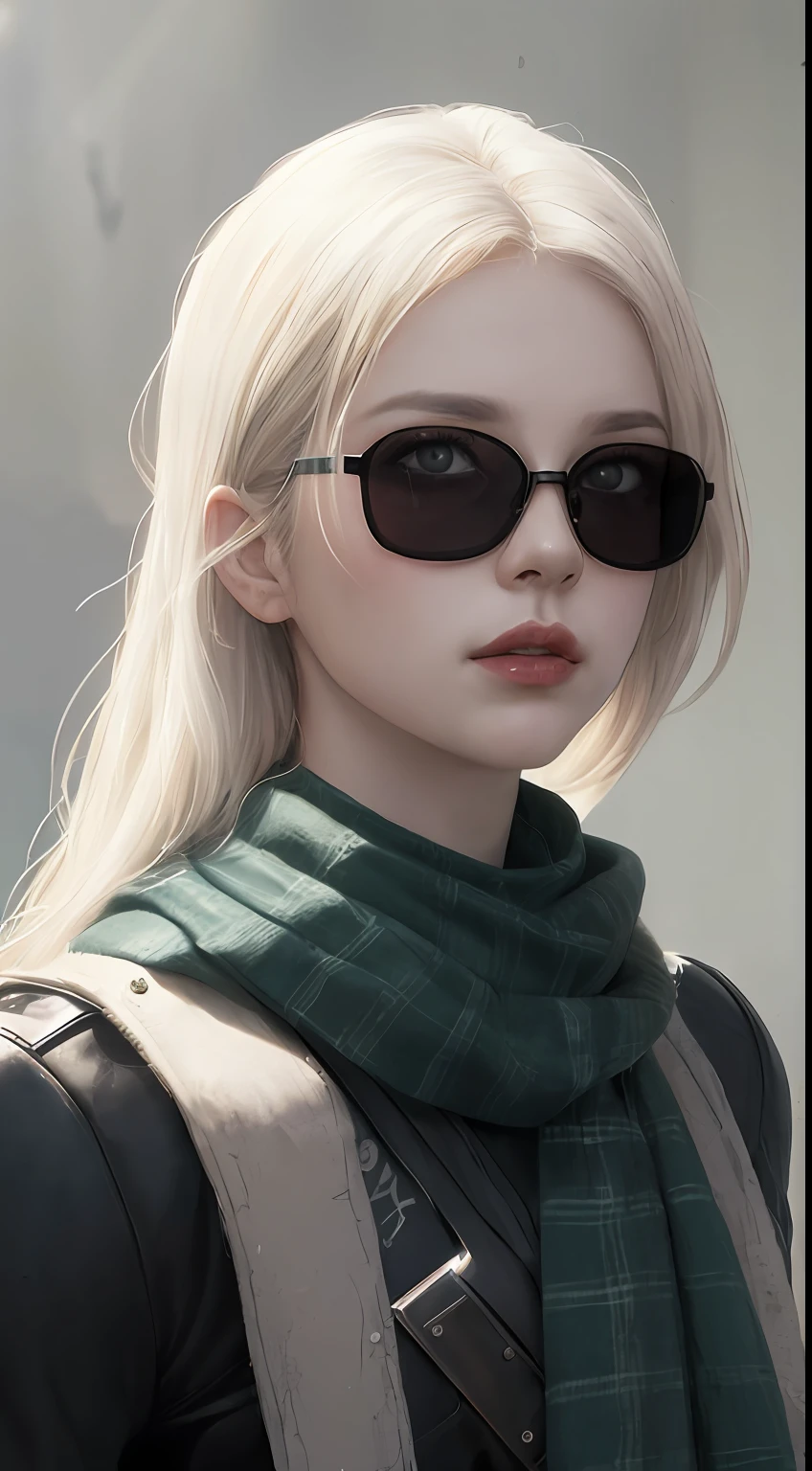 A close up of a person wearing sunglasses and a scarf - SeaArt AI